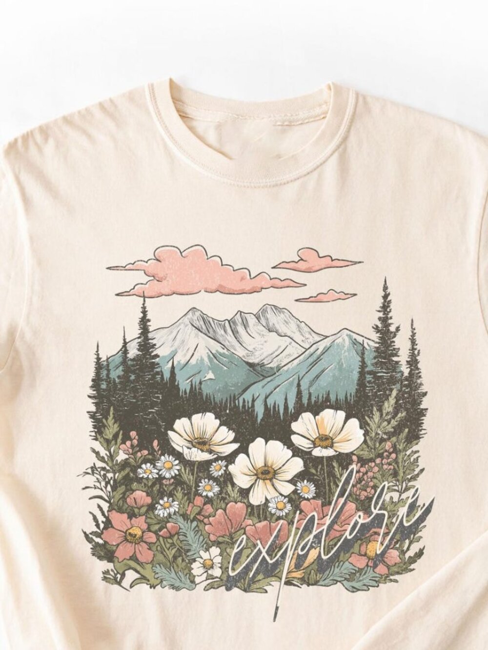 Explore Mountain Wildflower Shirt | Nature Graphic Tee | Boho Floral Hiking Tee